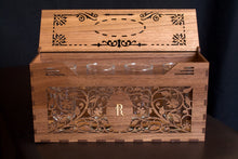 Load image into Gallery viewer, engraved wooden box with shot glasses